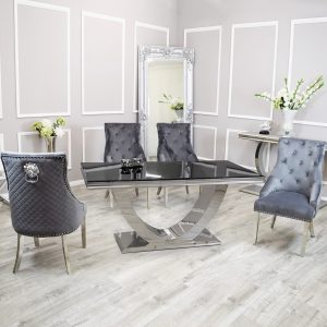 Arial Dining Black Glass Bentley Table and Chairs In London