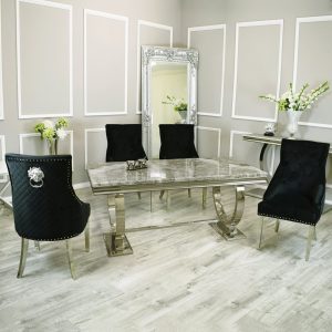 Arial Dining Light Grey Marble Table and Bentley Chairs