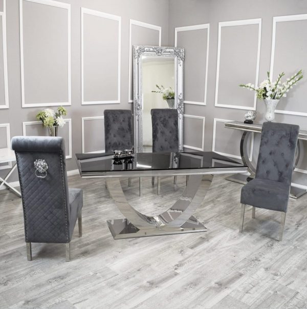 Arial Dining Table Black Glass And Emma Chairs
