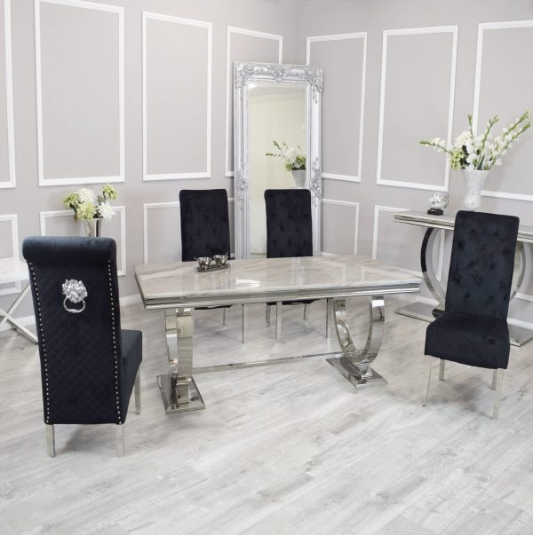 Arial dining Ivory Smoke Marble Table and Emma Chairs