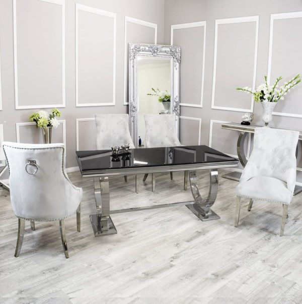 Arianna Dining Set Black Glass Table and Duke Chairs