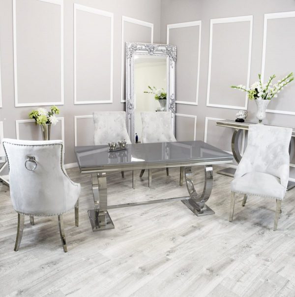 Arianna Dining Set Grey Glass Table Duke Chairs