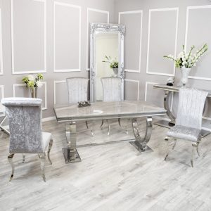 Arianna Dining Set Ivory Smoke Marble Table and Nicole Chairs