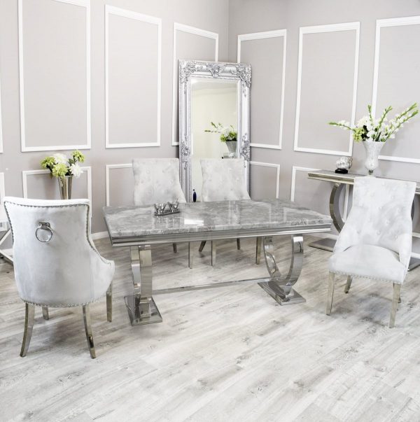 Arianna Dining Set Light Grey Marble Table and Duke Chair