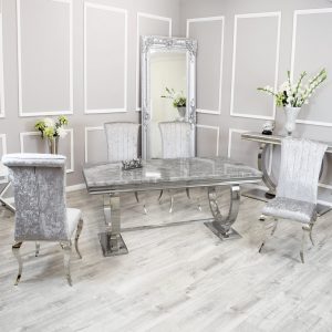 Arianna Dining Set Light Grey Marble Table and Nicole Chairs