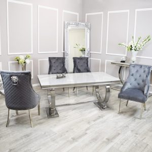 Arianna Dining Set White Glass Table and Bentley Chairs