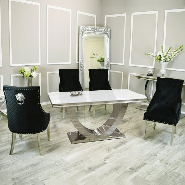 Arianna Dining Set White Glass Table and Bentley Chairs