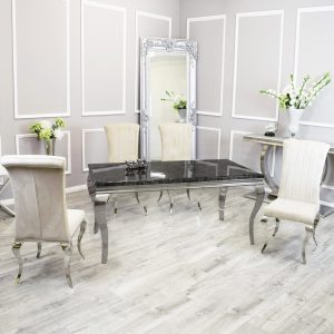 Louis Dining Black Marble Table and Nicole Chairs