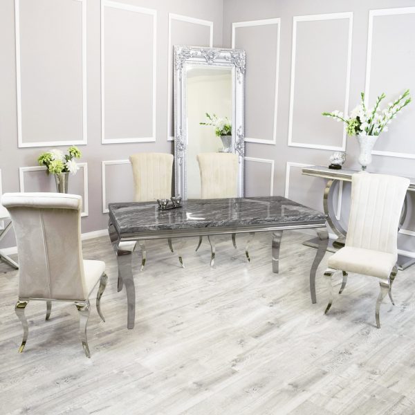 Louis Dining Dark grey Marble table and Nicole Chairs
