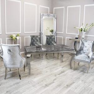 Louis dining Dark Grey Marble Table and Duke Chair