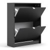 Shoes Shoe cabinet w. 2 tilting doors and 2 layers black