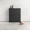 Shoes Shoe cabinet w. 2 tilting doors and 2 layers black